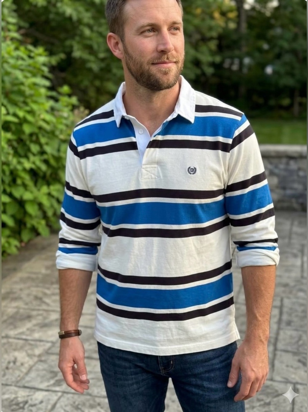 Vintage Chaps Ralph Lauren Men's XL White Blue Striped Polo Shirt